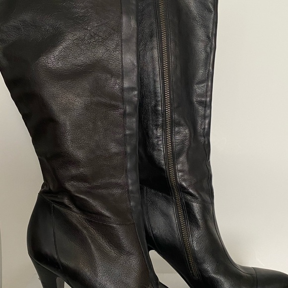 Saks 5th Ave Black Calfskin Tall Slouch Boots - Picture 3 of 7